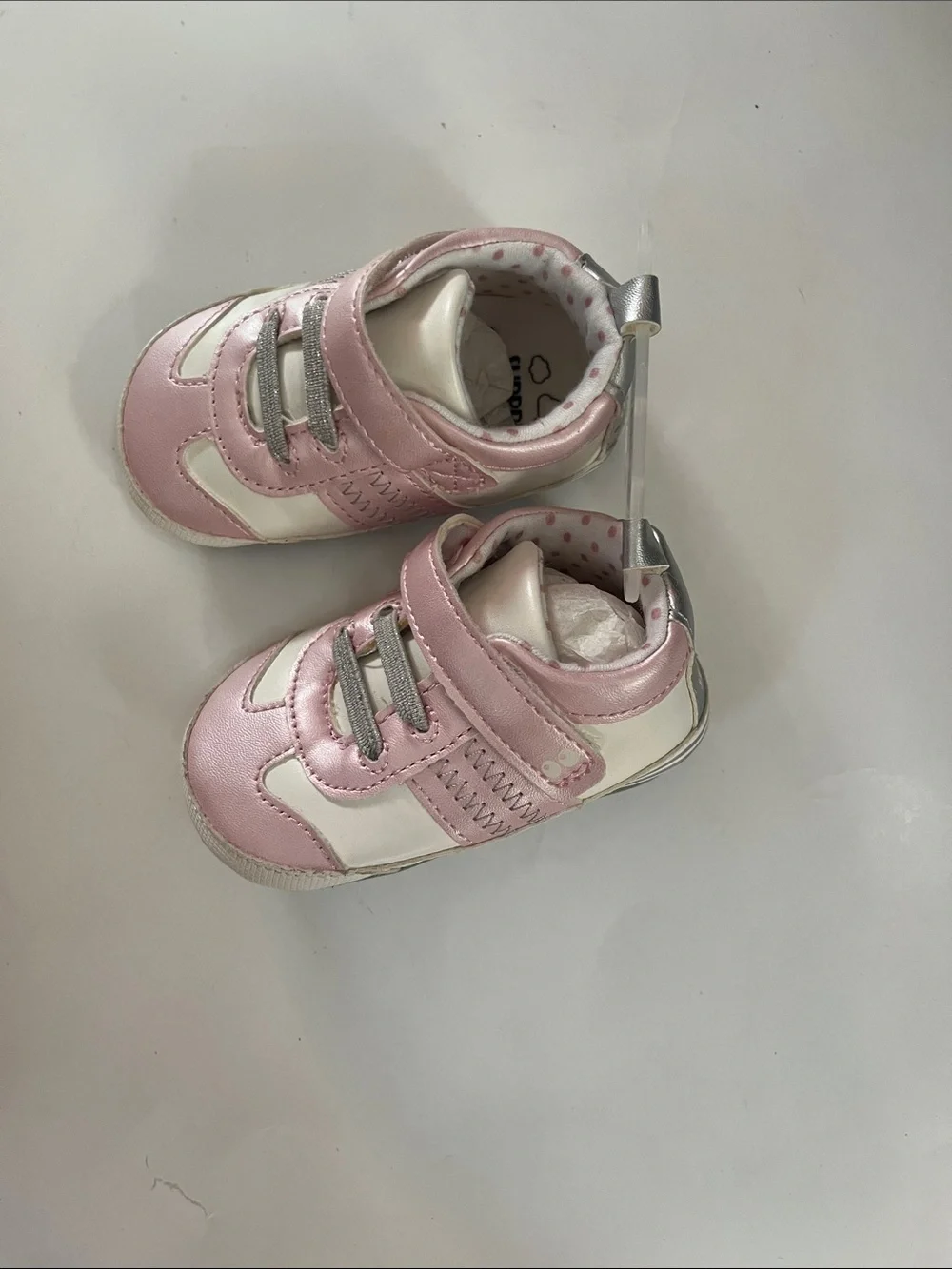 Stride Rite Pink and White Baby Sneakers with Silver Accents